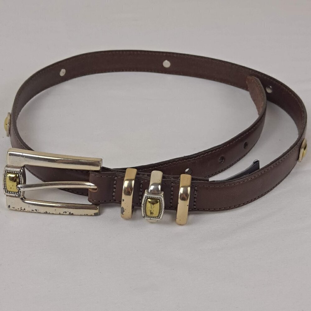 Brighton Brown Leather Belt Size Small 28 Silver and Gold Hardware Studded